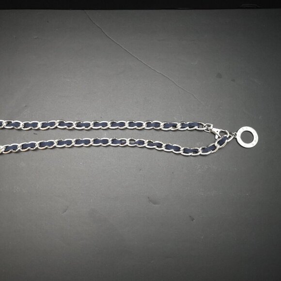 Michael Kors Adjustable Silver Tone Chain Link with a Navy Material Weave Belt - Picture 2 of 3